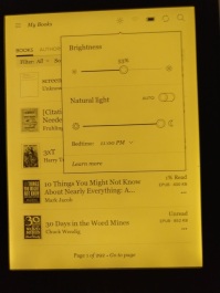 The Clara HD's night-reading mode turns the screen orange when set to its maximum level.